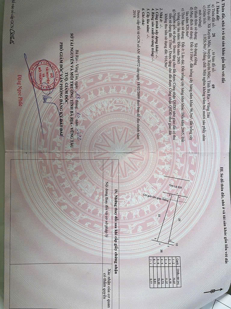 Đất tại Xã Xuyên Mộc, Xuyên Mộc, Bà Rịa Vũng Tàu có diện tích 1026.9 m2, lý tưởng cho nhiều mục đích sử dụng.