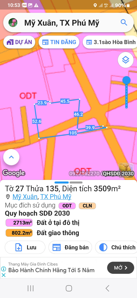 Đất + Nhà biệt thự  2Mt đường Mỹ xuân - Tóc Tiên .gần trường. Siu thị trung Tâm