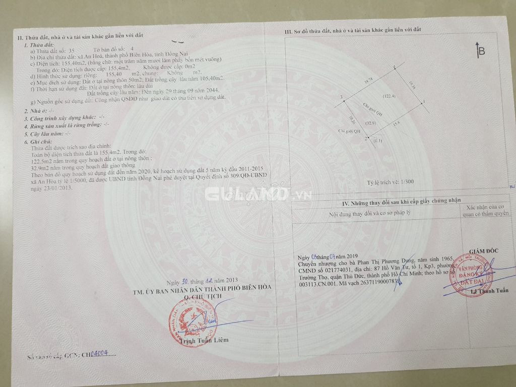Đất thổ cư sổ đỏ , 155,4 m2, phường An Hòa , TP biên hòa 1,8 tỷ - 155.3.999 m2