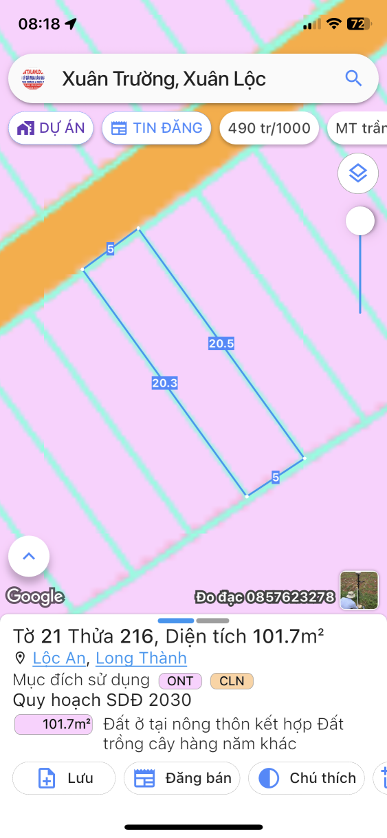 Bán 5x20 có 80m thổ cư gần đường 769