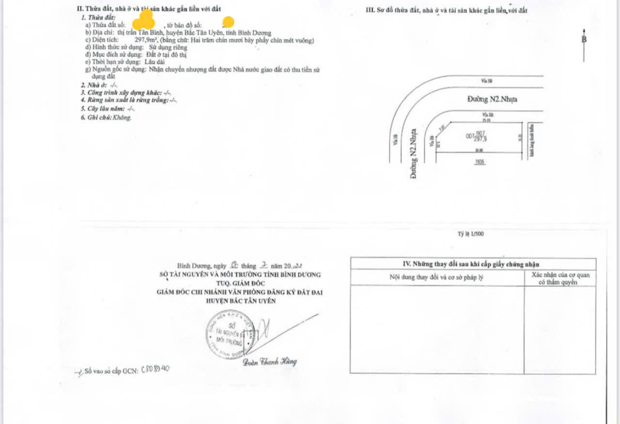 Bán đất 297m² 4.8 tỷ tại Xã Tân Bình Huyện Bắc Tân Uyên