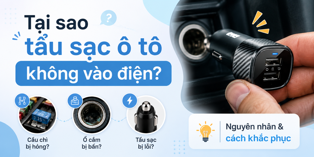 Tại sao tẩu sạc ô tô không vào điện? Xe hỏng hay sạc hỏng? Nguyên nhân