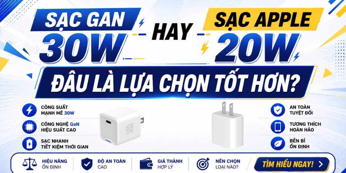 SẠC GAN 30W HAY SẠC APPLE 20W: ĐÂU LÀ LỰA CHỌN TỐT HƠN?