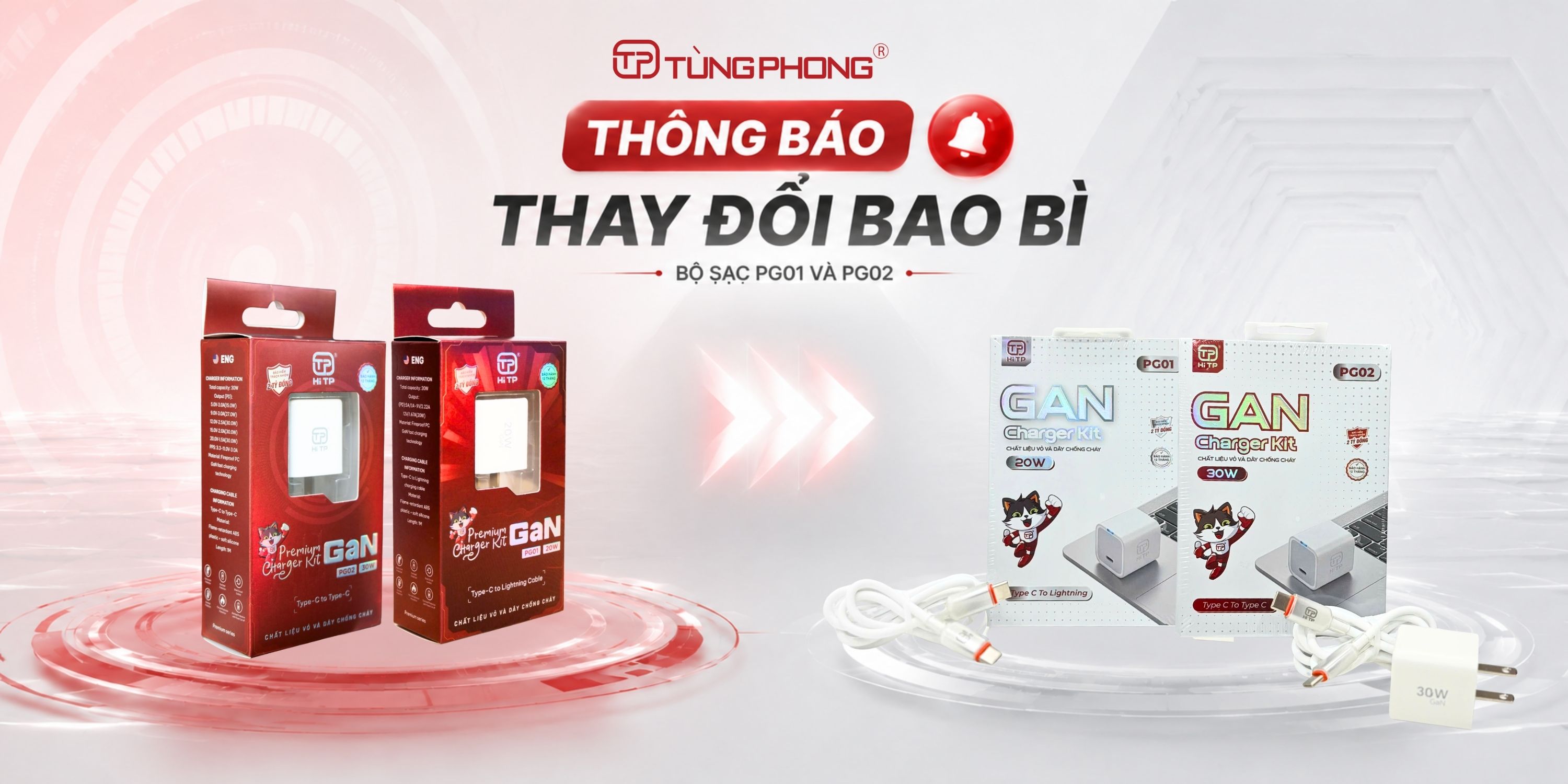 Tùng Phong Thông Báo Thay Đổi Bao Bì Bộ Sạc PG01 Và PG02