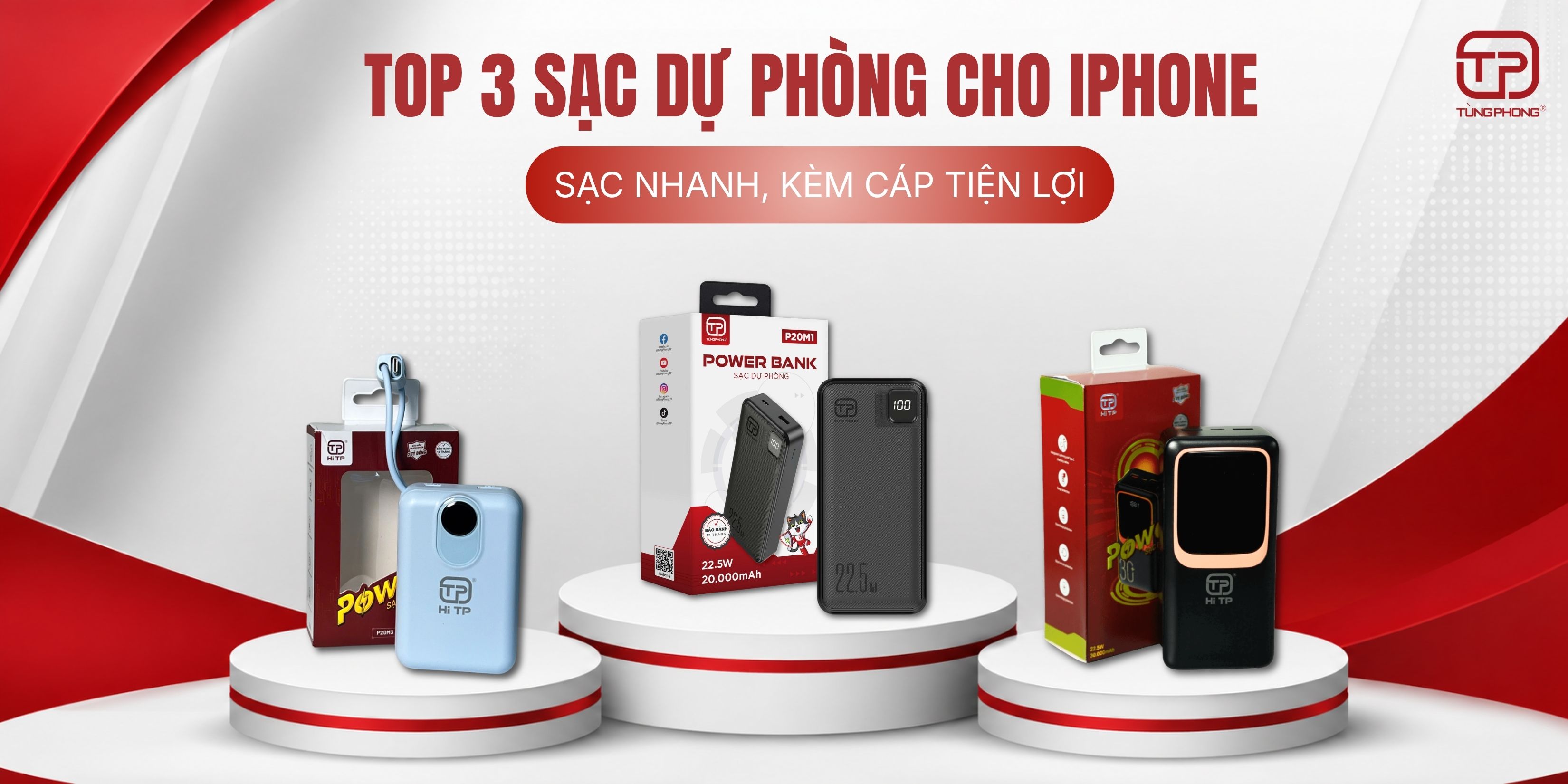 TOP 3 sạc dự phòng cho iPhone sạc nhanh, kèm cáp tiện lợi