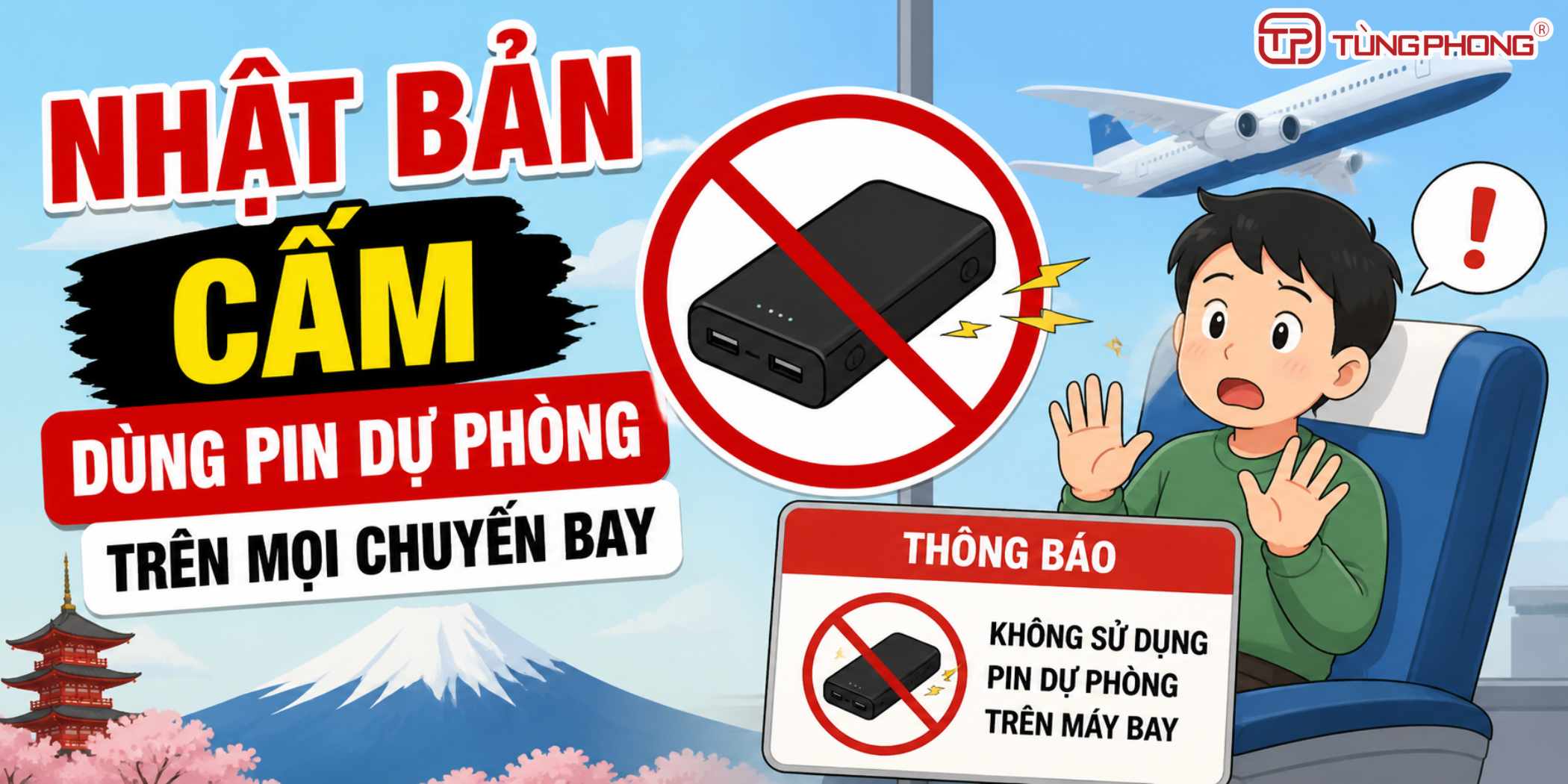 Nhật Bản cấm dùng pin dự phòng trên mọi chuyến bay