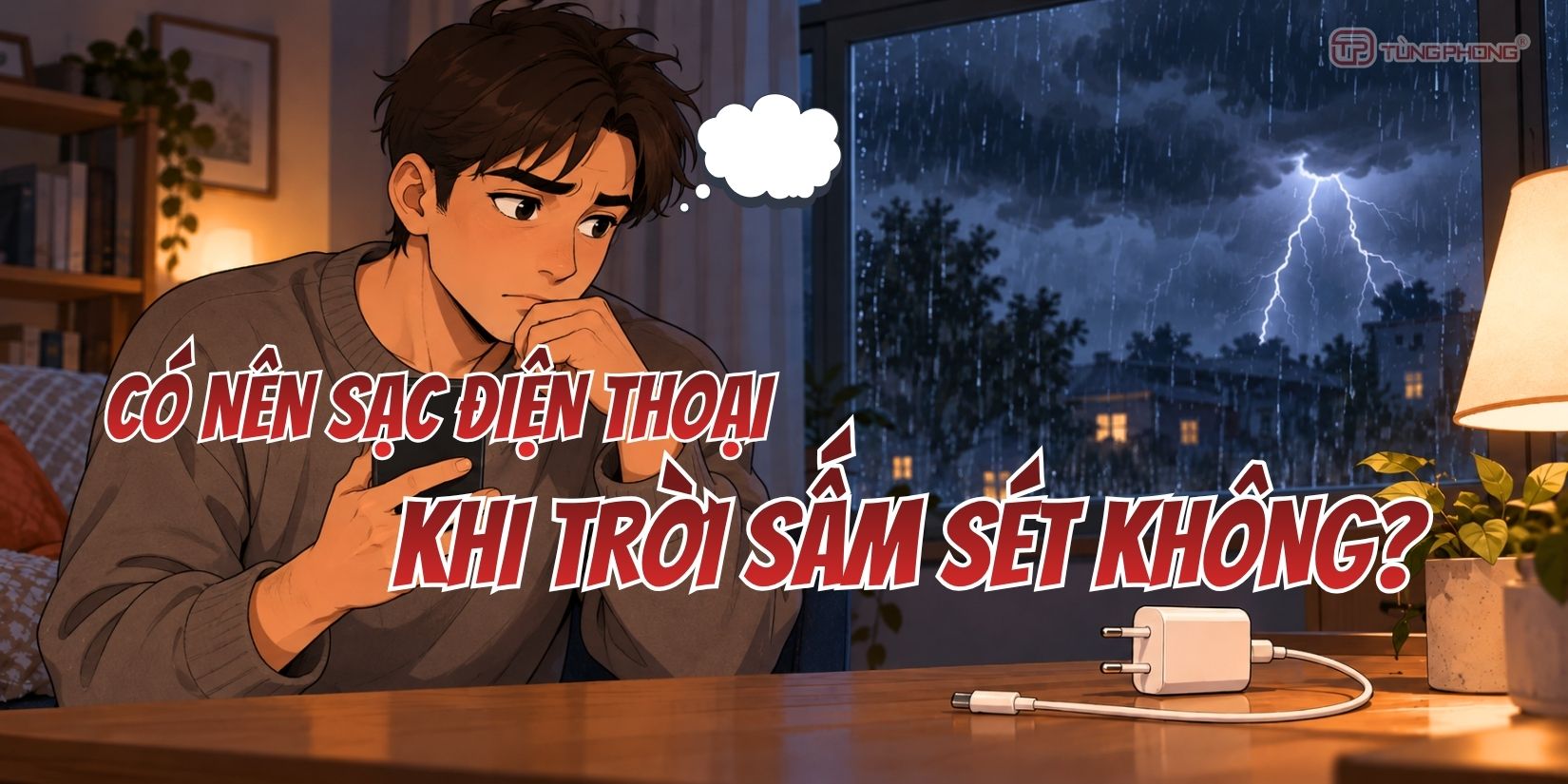 Mưa to sấm chớp thì có nên cắm sạc điện thoại?
