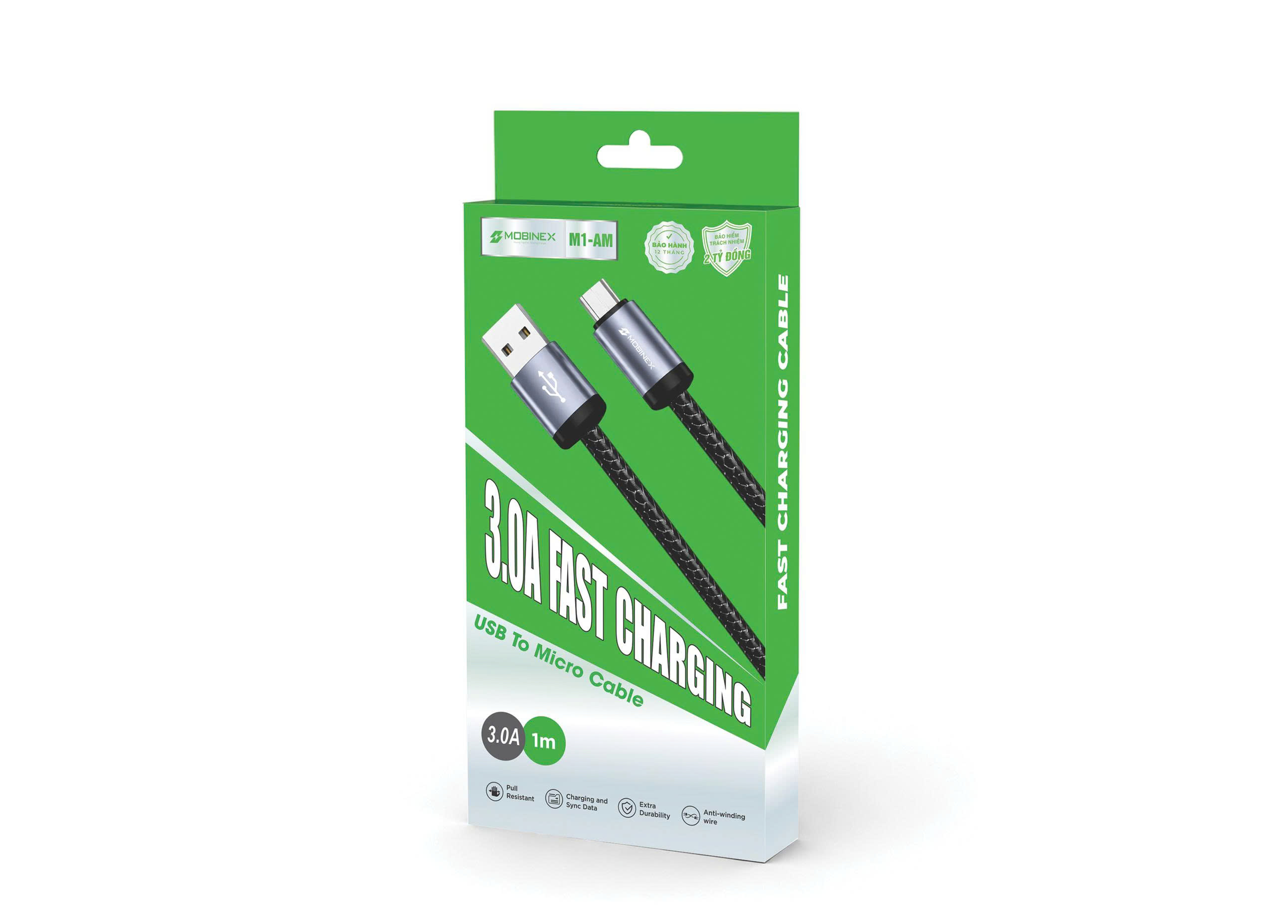 CÁP SẠC MOBINEX M1-AM. SẠC NHANH 3.0A . CHUẨN USB TO MICRO