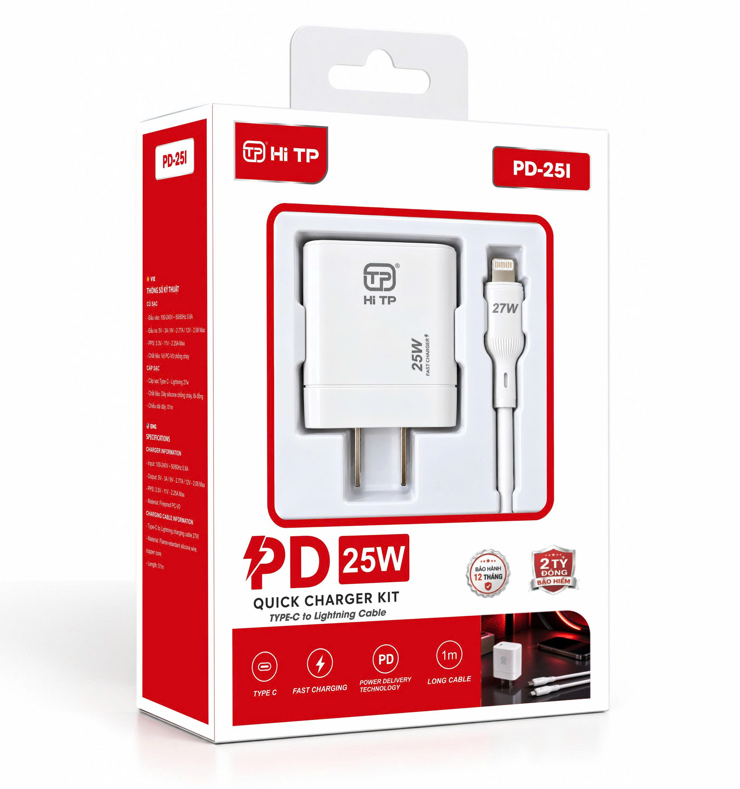 BỘ SẠC NHANH PD25I - TYPE C TO LIGHTNING - THƯƠNG HIỆU HITP