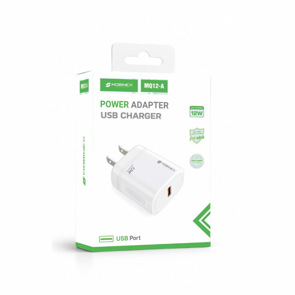 CỦ SẠC MQ12-A - THƯƠNG HIỆU MOBINEX - CÔNG SUẤT 12W, 01 CỔNG USB-A, MÀU TRẮNG
