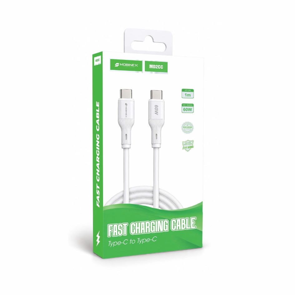 CÁP SẠC NHANH MOBINEX MD2CC - SẠC NHANH 60W, CHẤT LIỆU SILICONE CHỐNG CHÁY, DÀI 1M