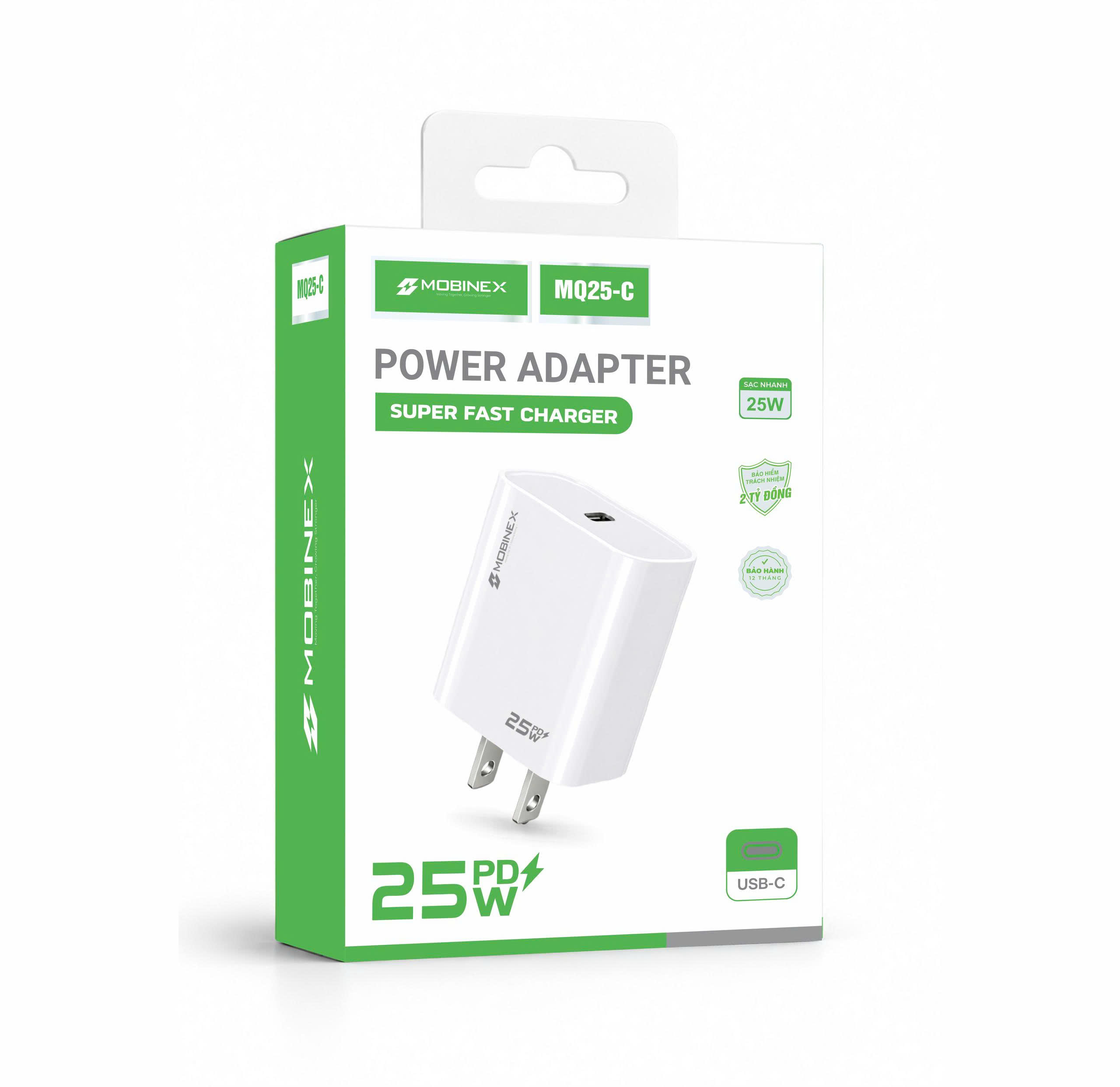 CỦ SẠC MQ25-C - THƯƠNG HIỆU MOBINEX - CÔNG SUẤT 25W, 01 CỔNG USB-C, MÀU TRẮNG