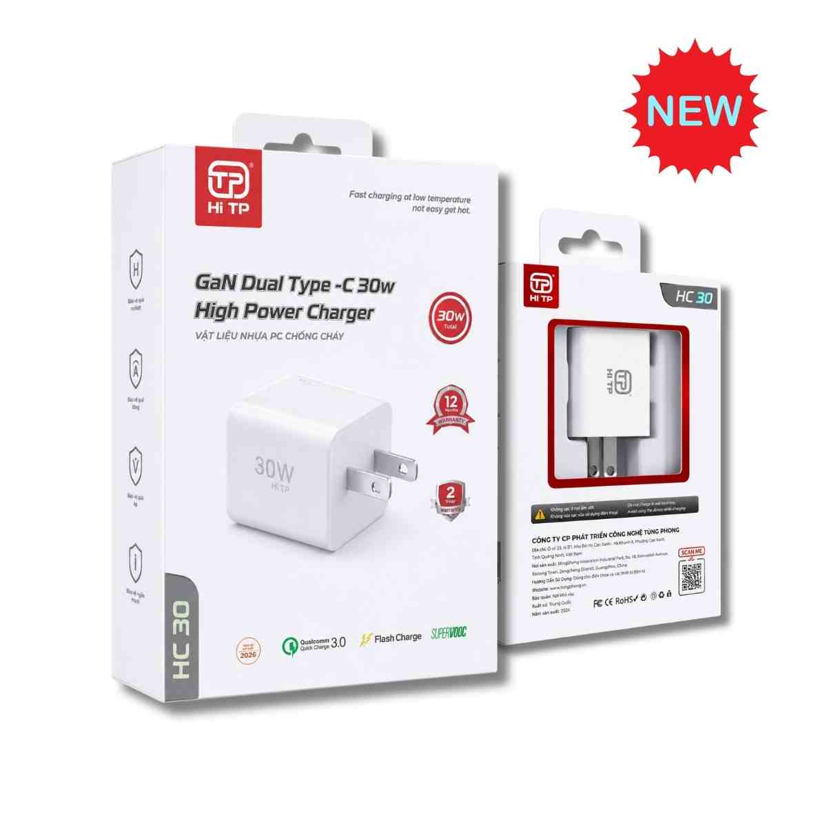 CỦ SẠC HC30 - SẠC NHANH CÔNG NGHỆ GAN 30W. THƯƠNG HIỆU HI TP
