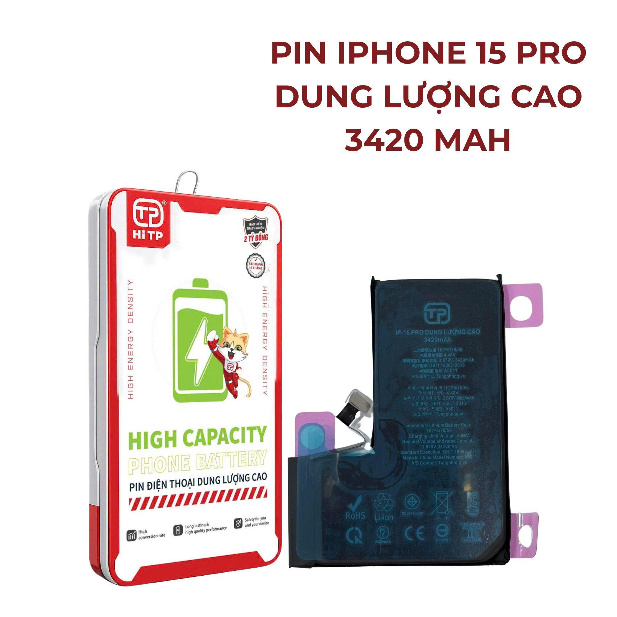 PIN IPHONE 15 PRO DUNG LƯỢNG CAO - THƯƠNG HIỆU HI TP (HỘP SẮT)