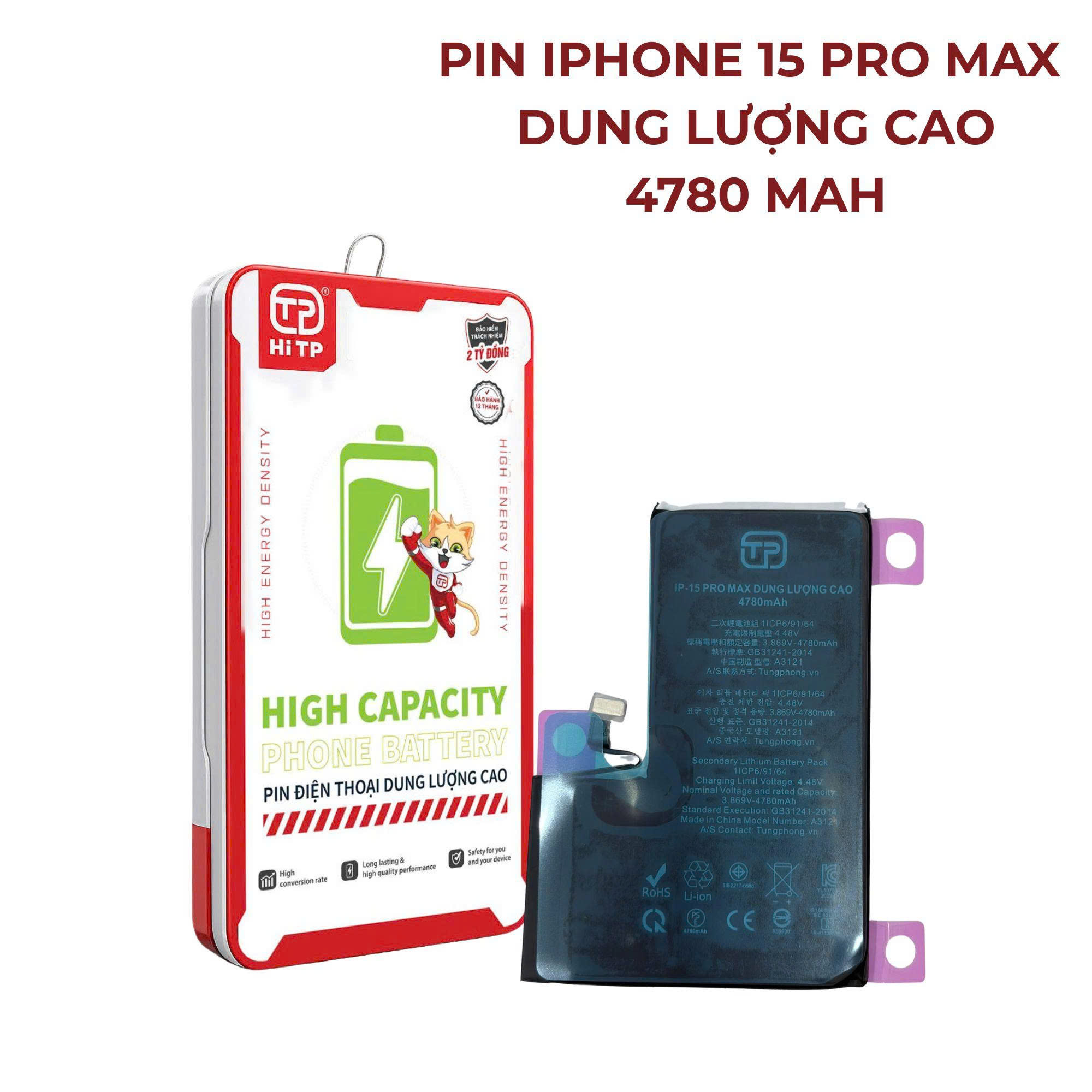 PIN IPHONE 15 PRO MAX DUNG LƯỢNG CAO - THƯƠNG HIỆU HI TP (HỘP SẮT)
