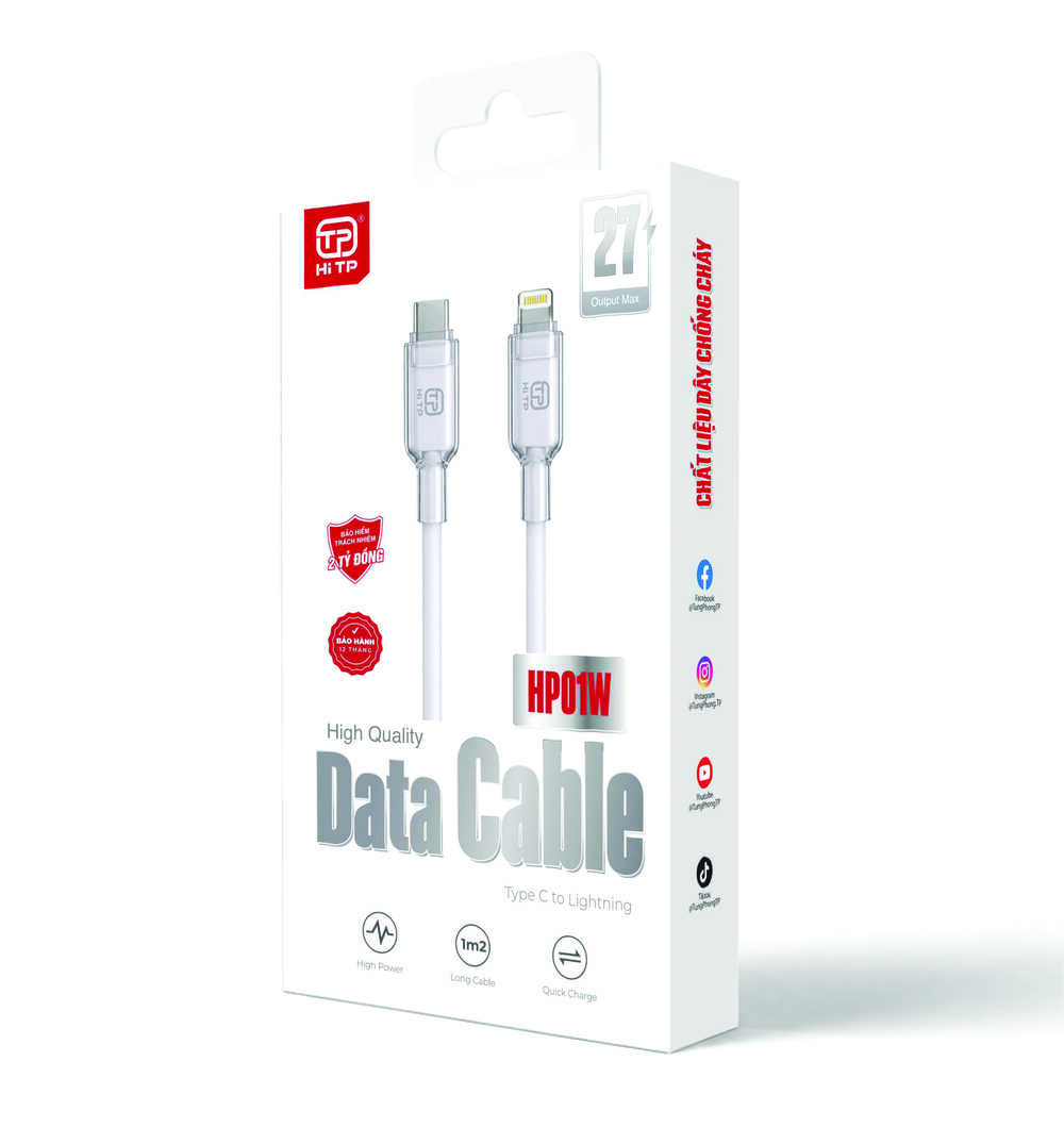 DÂY SẠC HP01W. MÀU TRẮNG BẠC. CÔNG SUẤT 27W. THƯƠNG HIỆU HI TP