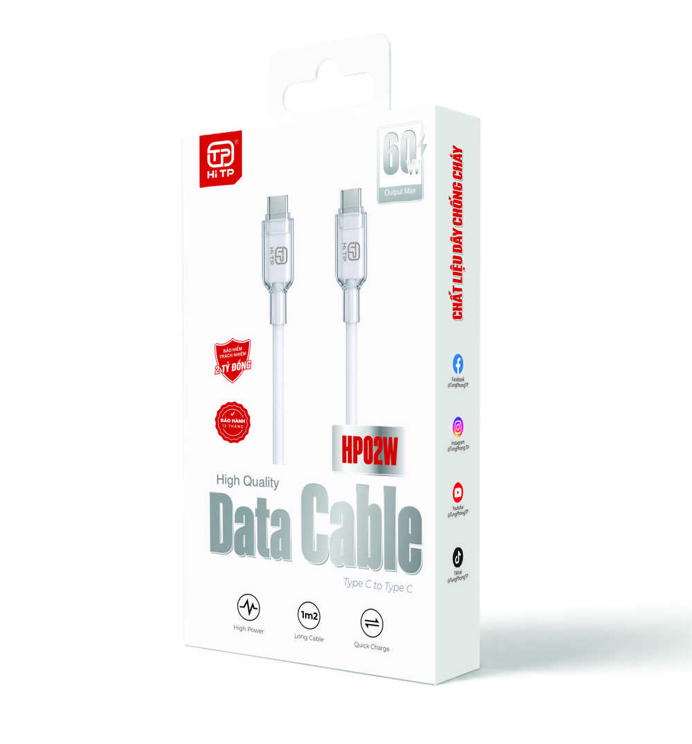 DÂY SẠC HP02W. MÀU TRẮNG BẠC. CÔNG SUẤT 60W. THƯƠNG HIỆU HI TP