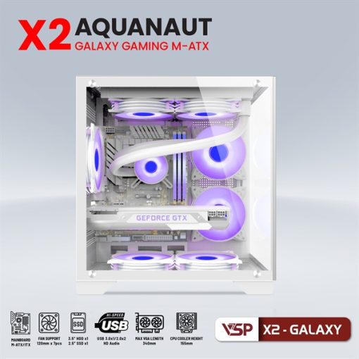 CASE bể cá vsp Trắng x2 aquanaut galaxy gaming m-atx - Ảnh 4