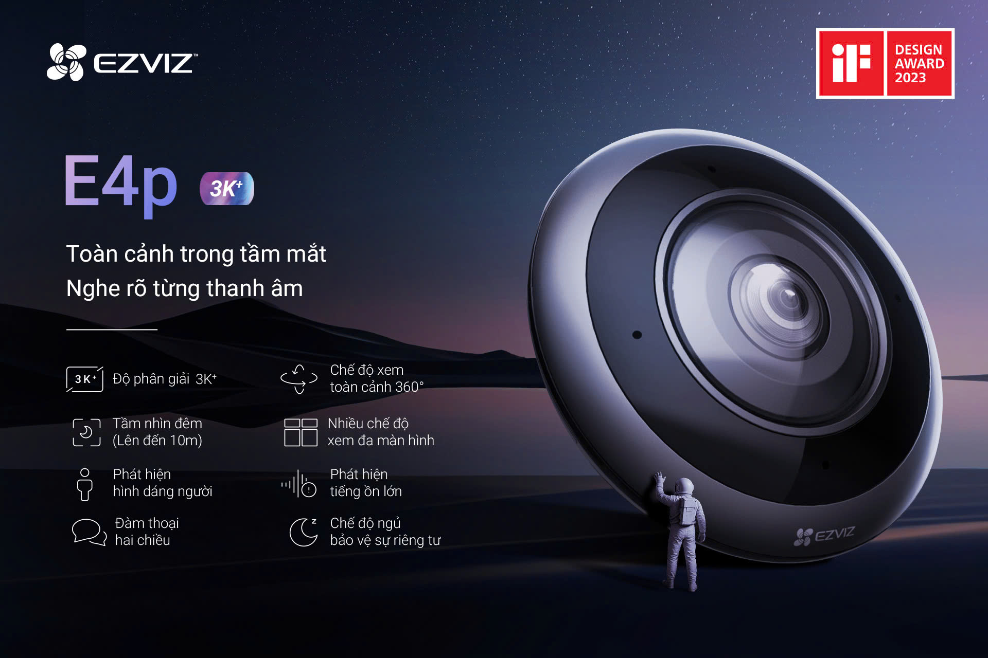 Camera Wifi mắt cá trong nhà EZVIZ E4P 3K