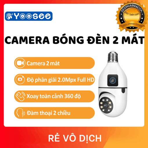 Camera Yoosee QS211 2 mắt dạng bóng đèn BAN ĐÊM CÓ MÀU
