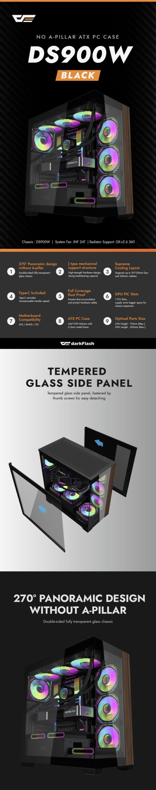 Case Gaming Darkflash DS900W ATX