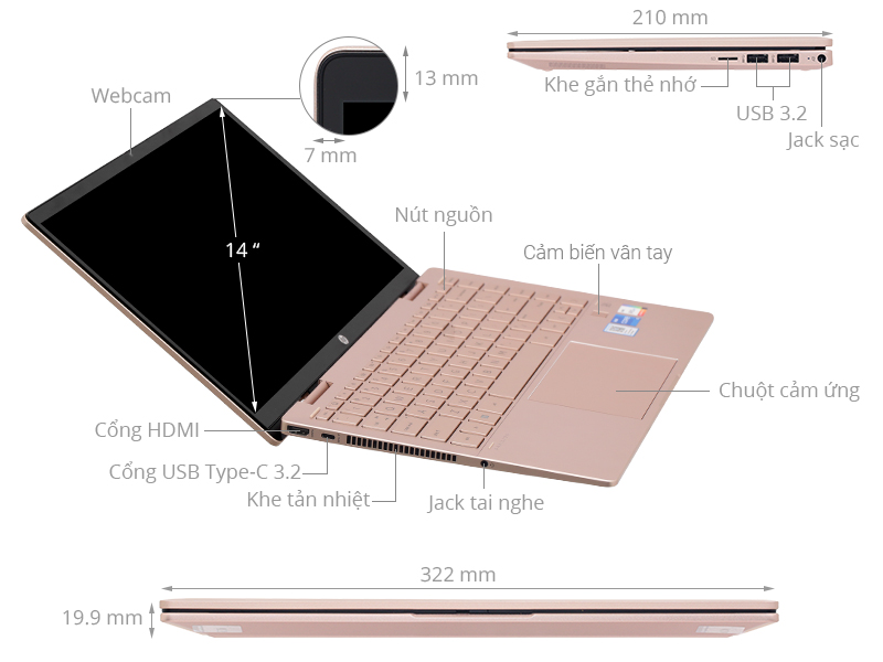 HP Pavilion X360 14 ek1048TU i5 1335U8GB512GB14FTouchPenWin11 80R26PAVang 7