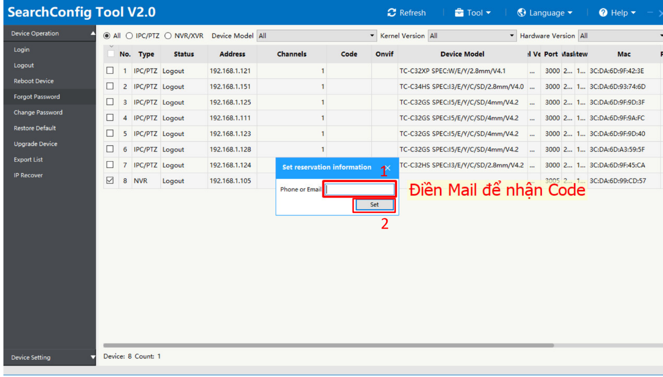 Huong dan reset mat khau cho camera va dau ghi Tiandy 1