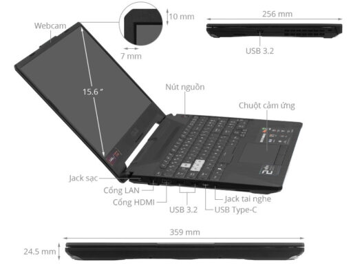 Laptop Asus TUF Gaming A15 FA506NFR - HN113W (R7 7435HS, 16GB, 512GB, RTX 2050 4GB, Full HD 144Hz, Win11) - Ảnh 11
