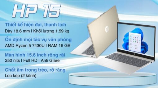 Laptop HP 15 fc0085AU - A6VV8PA (R5 7430U, 16GB, 512GB, Full HD, Win11)