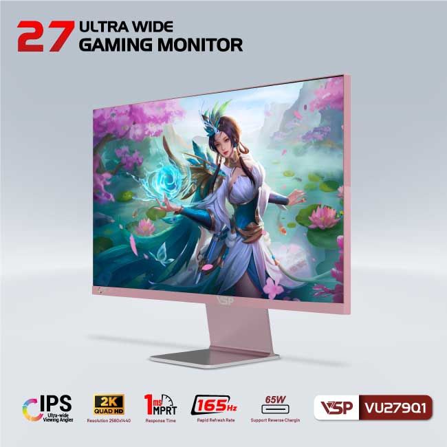 Màn hình VSP VU279Q1 Pink 27 inch 2K IPS 165Hz