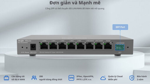 Router cân bằng tải Ruijie Reyee RG-EG209GS - Cân bằng tải 4 WAN - 1 SFP - Chịu tải 200 user - Ảnh 3