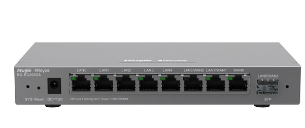 Router cân bằng tải Ruijie Reyee RG-EG209GS - Cân bằng tải 4 WAN - 1 SFP - Chịu tải 200 user
