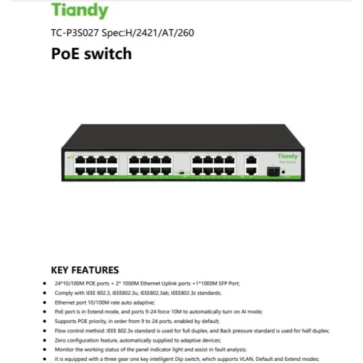 Switch POE 24 Cổng Tiandy TC-P3S027