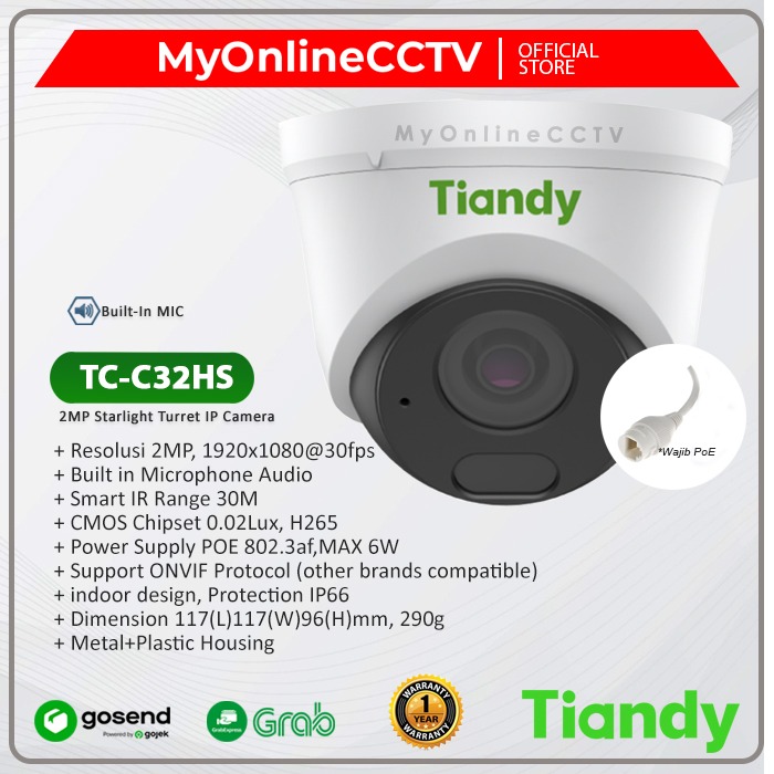 CAMERA IP DOME HỒNG NGOẠI TIANDY 2.0MP TC-C32HS (V4.2)