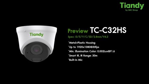 CAMERA IP DOME HỒNG NGOẠI TIANDY 2.0MP TC-C32HS (V4.2)