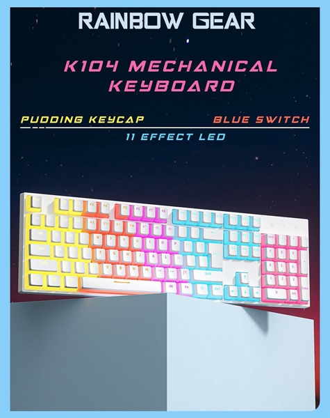 Phím cơ Rainbow Gear K104 White -Keycap Pudding