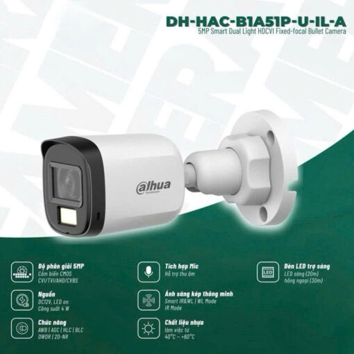 Camera HDCVI 5MP DAHUA DH-HAC-B1A51P-U-IL-A