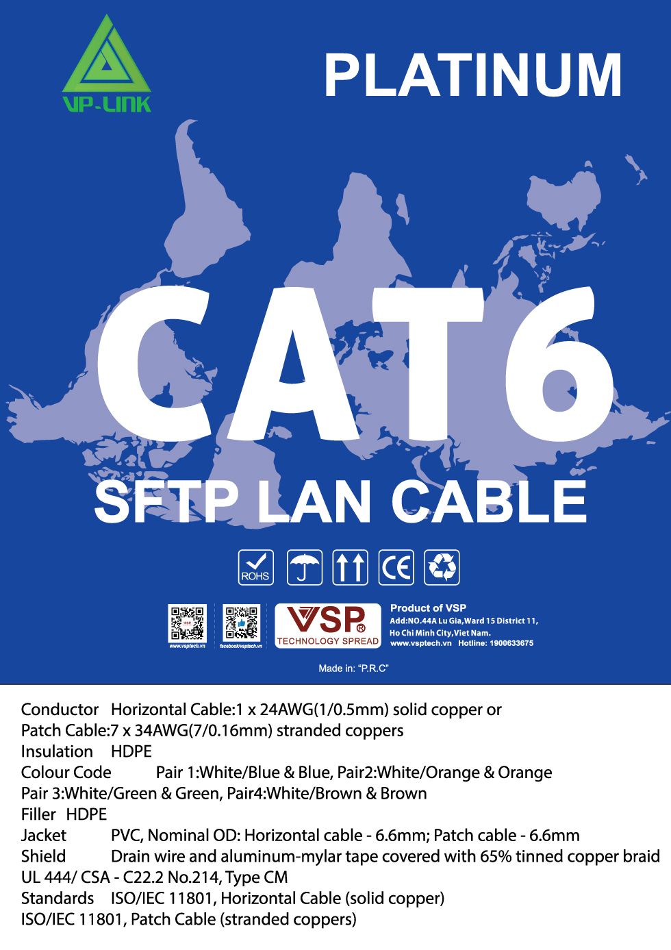 Cáp Mạng VP-LINK Cat 5E UTP L502F Bootrom 305M