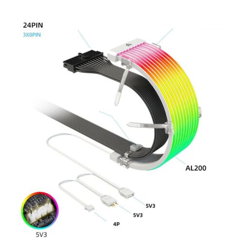 Cover Dây Nguồn Coolmoon Aosor AL300 ARGB Neon – Trang Trí Dây Nguồn 24 Pin Mainboard Và VGA - Ảnh 5