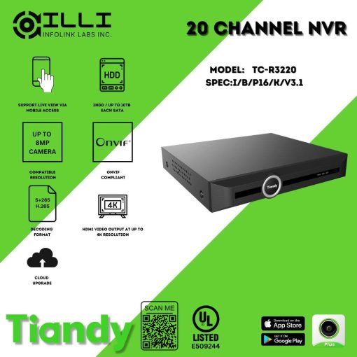 Đầu ghi Camera IP Tiandy TC-R3220-20 Kênh