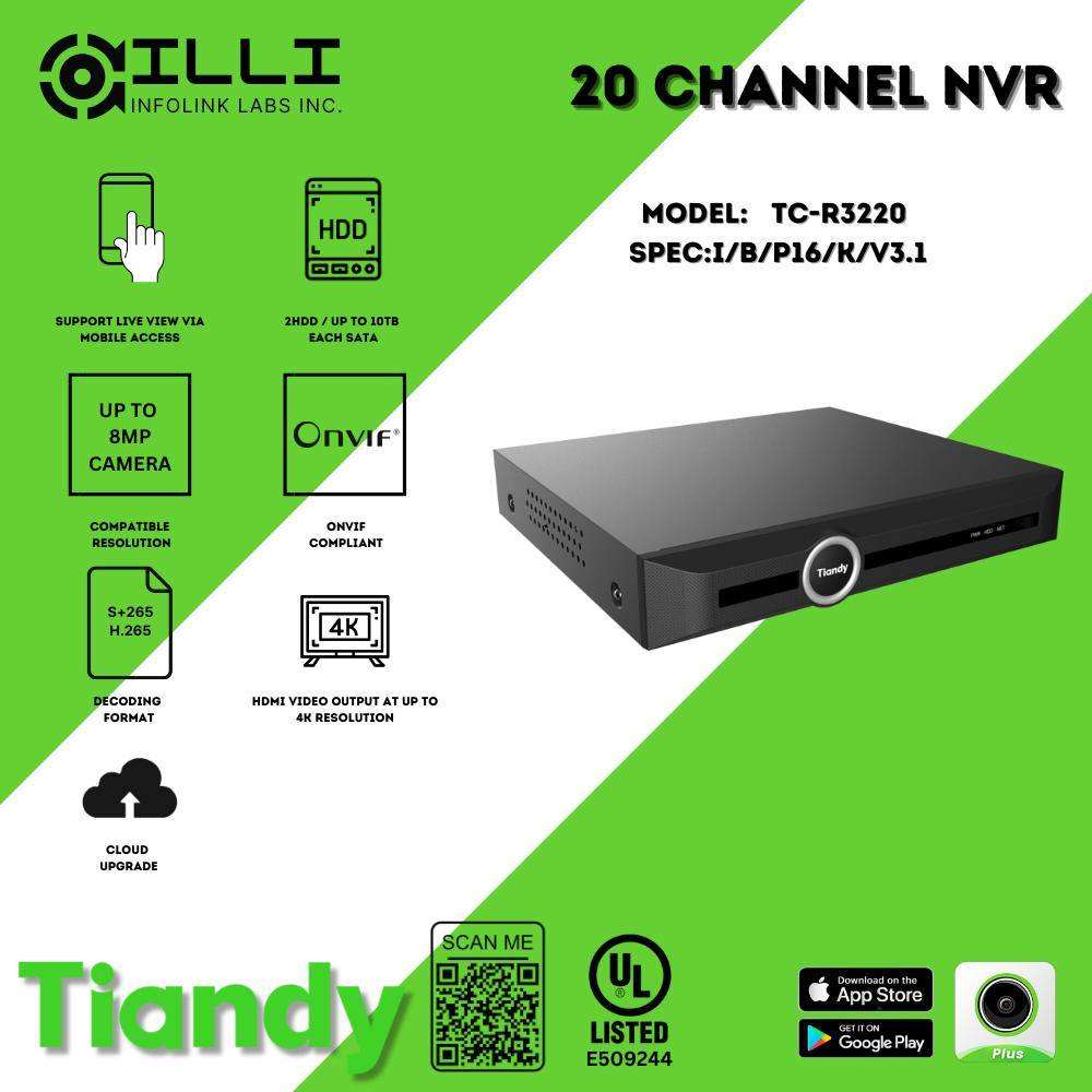 Đầu ghi Camera IP Tiandy TC-R3220-20 Kênh