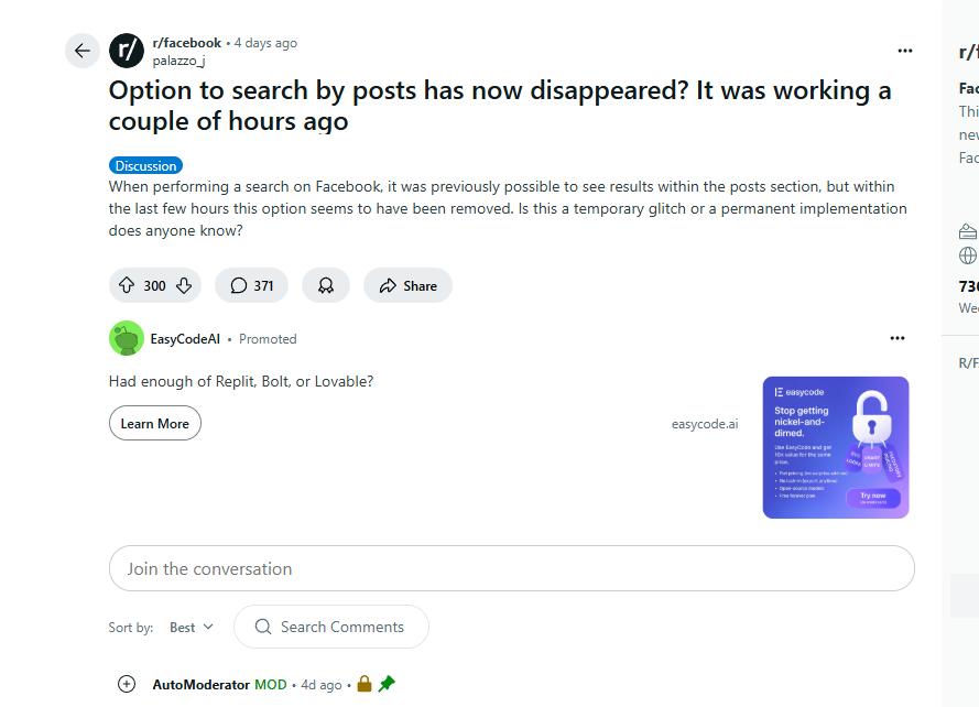 facebook bat ngo bo tinh nang tim kiem bai viet