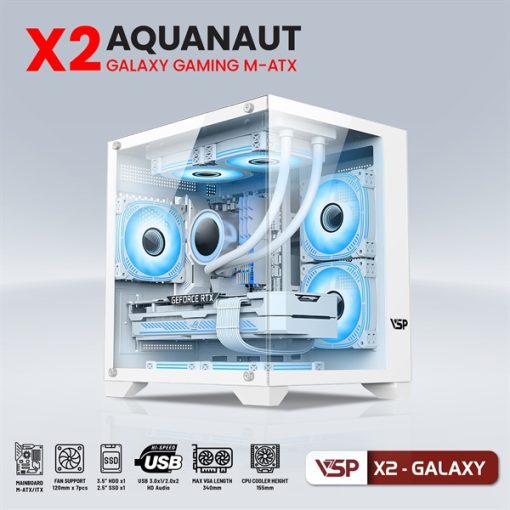 CASE bể cá vsp Trắng x2 aquanaut galaxy gaming m-atx - Ảnh 2