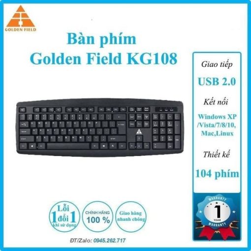 BÀN PHÍM MÁY TÍNH CÓ DÂY GOLDEN FIELD KG108
