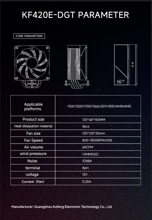 Tản nhiệt CPU KF420E-DGT - Hiệu suất cao, thiết kế hiện đại - Ảnh 4