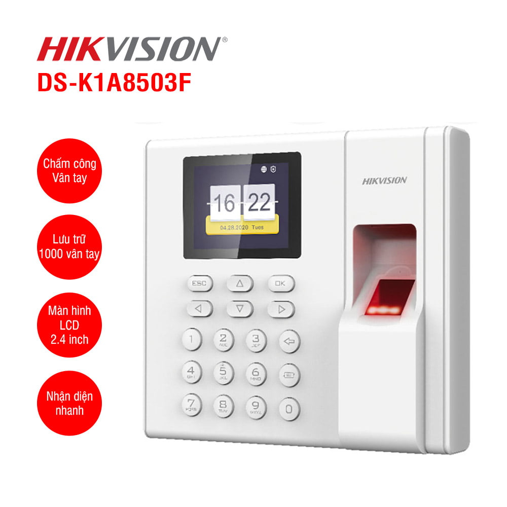 Máy chấm công vân tay Hikvision DS-K1A8503F