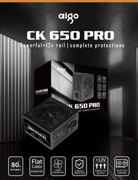 BỘ NGUỒN MÁY TÍNH AIGO MODEL CK650PRO 650W, APFC, 85+ EFICIENCY