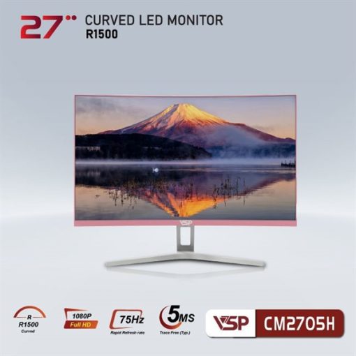 Màn hình Gaming VSP CM2705H Hồng | 27 inch, Full HD, VA, 75Hz, Cong