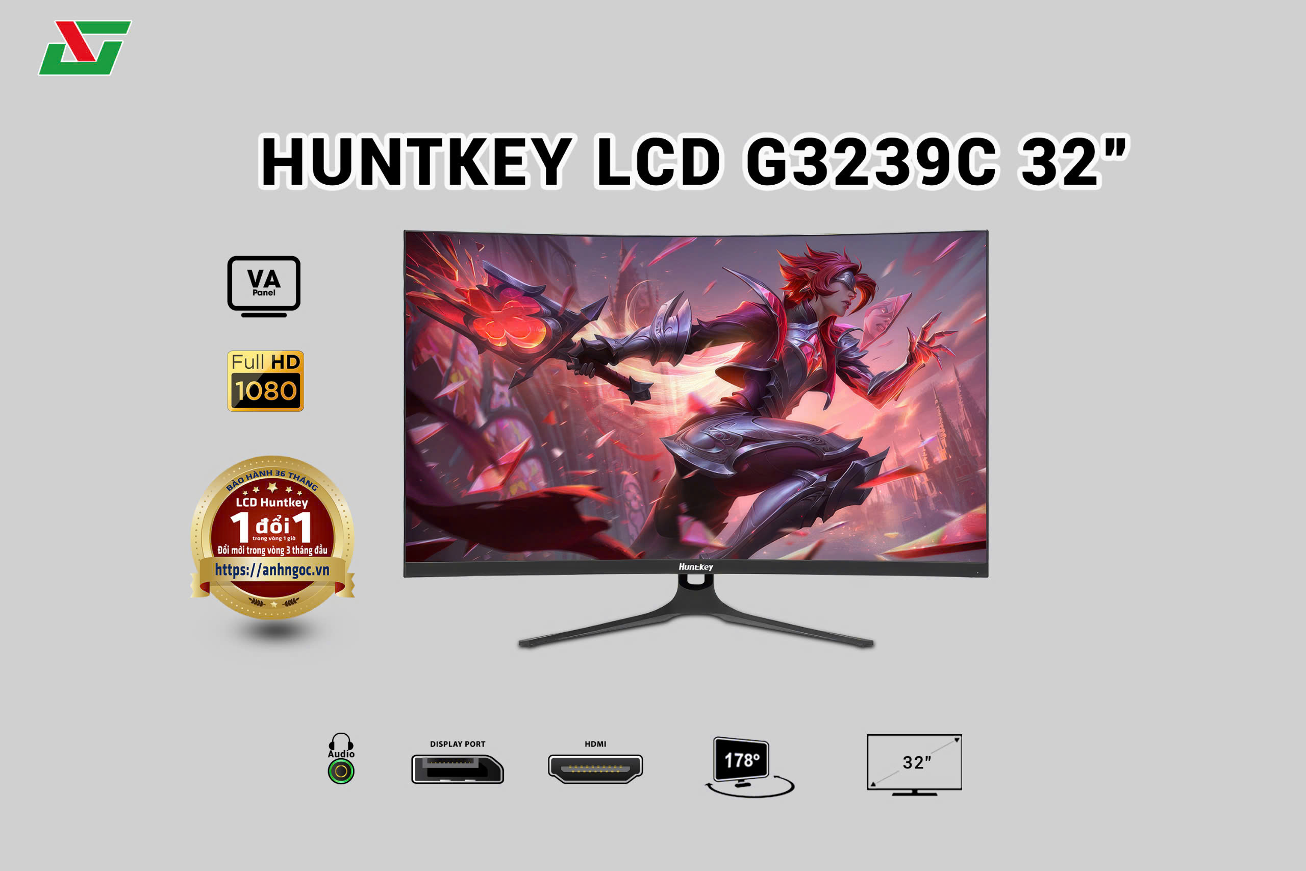 Màn hình 32 inch cong Huntkey LCD 32 inch G3239C mới chính hãng