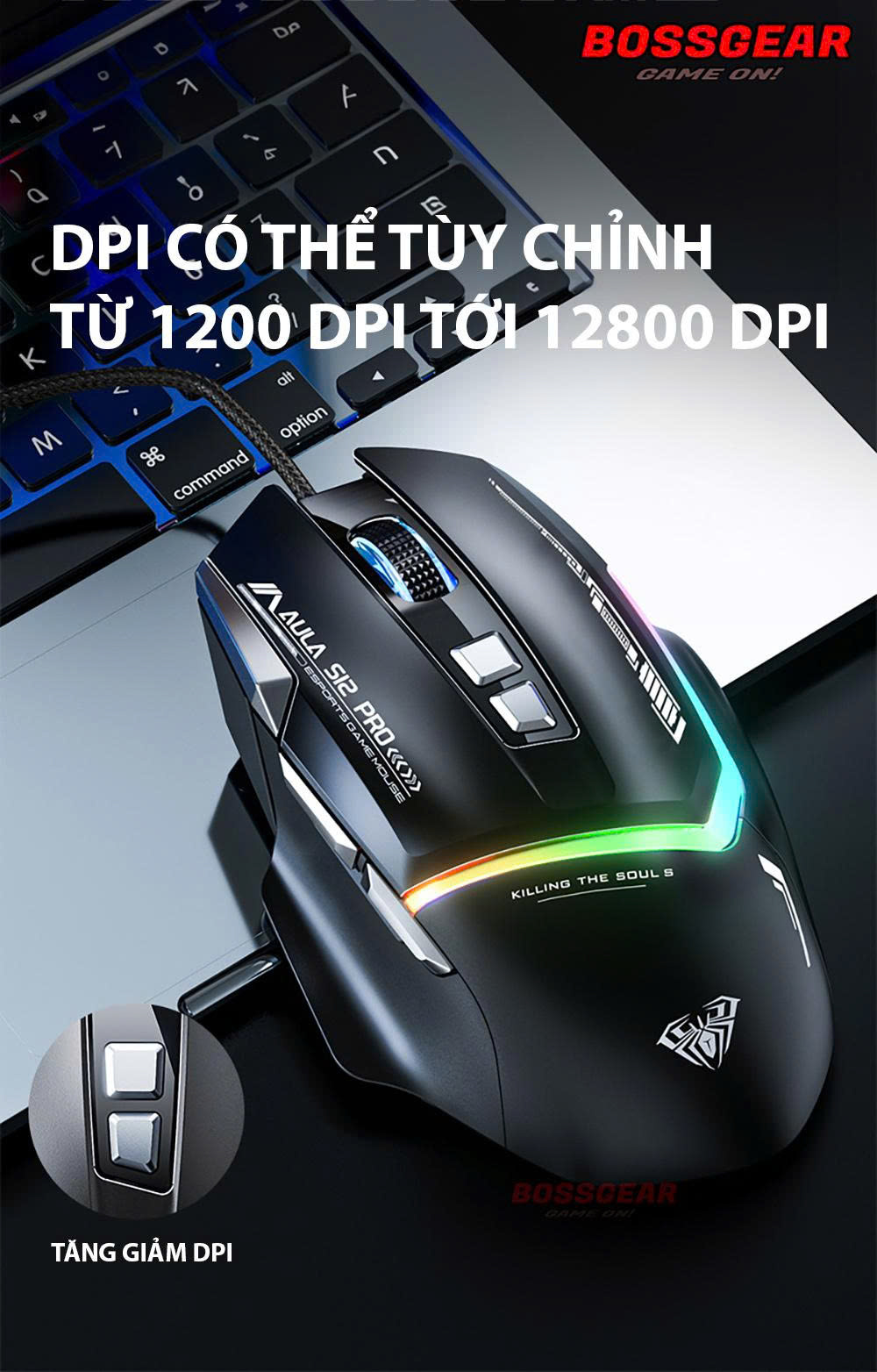 Chuột gaming có dây Aula S12 Pro đen